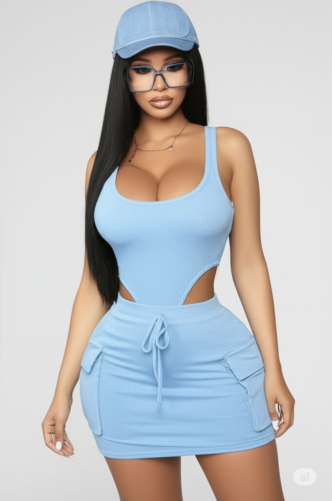 BLUE 2-PIECE SKIRT SET