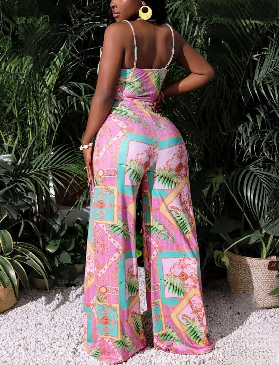 TROPICAL PRINT WIDE LEG JUMPSUIT