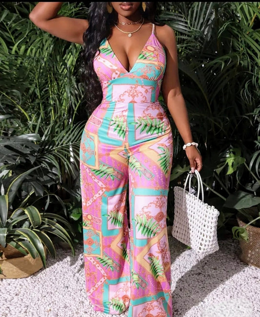 TROPICAL PRINT WIDE LEG JUMPSUIT